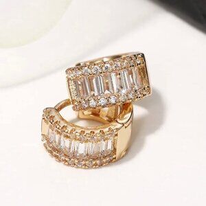NEW Dainty Huggie Hoop Earrings 14K Gold Plated Cubic Zirconia Classic